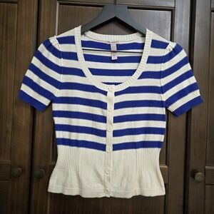 The Original Inc. Cardigan Coastal Grandmacore Nautical Beach 100% Cotton Blue L